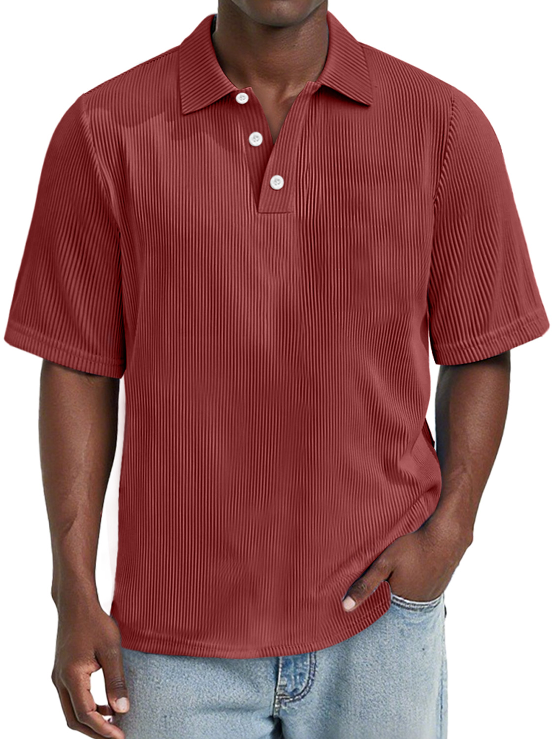 Men's Daily Rip Texture Casual Lapel Button Short-sleeved Polo Shirt