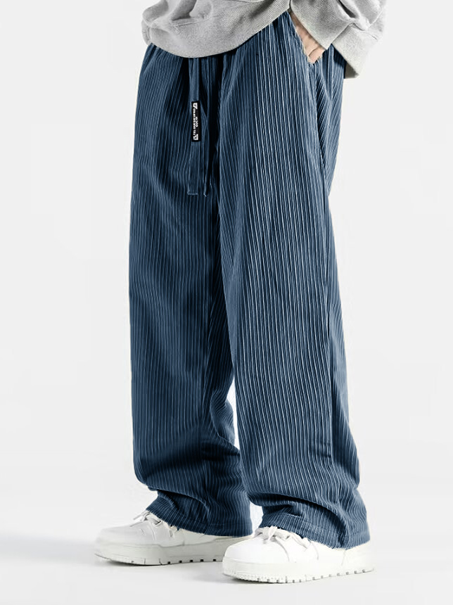 Men's Stylish Casual Loose-fitting Textured Fabric Pants With Pockets And Drawstrings And An Elastic Waistband