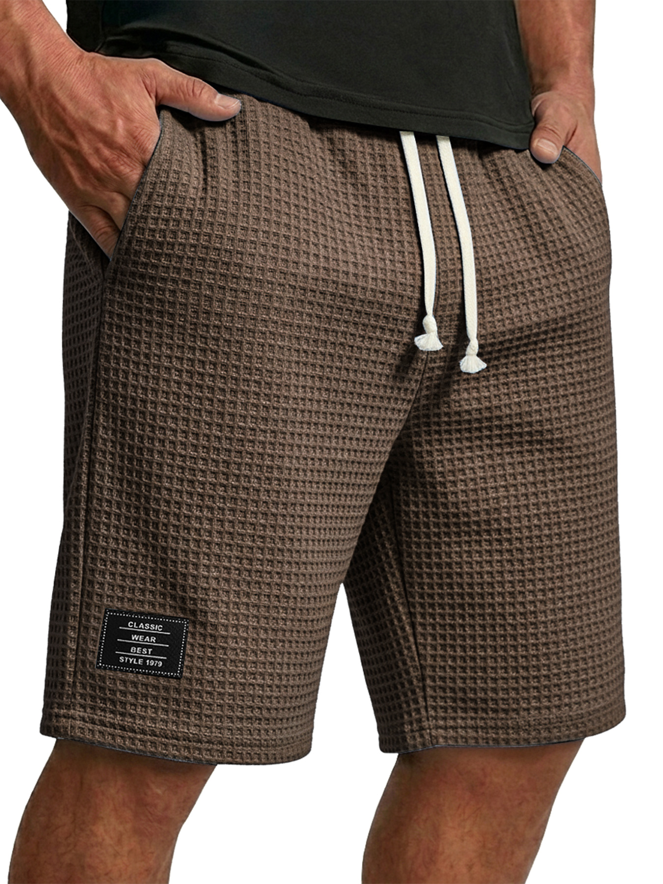 Men's Waffle Embroidered Logo Casual Loose Shorts