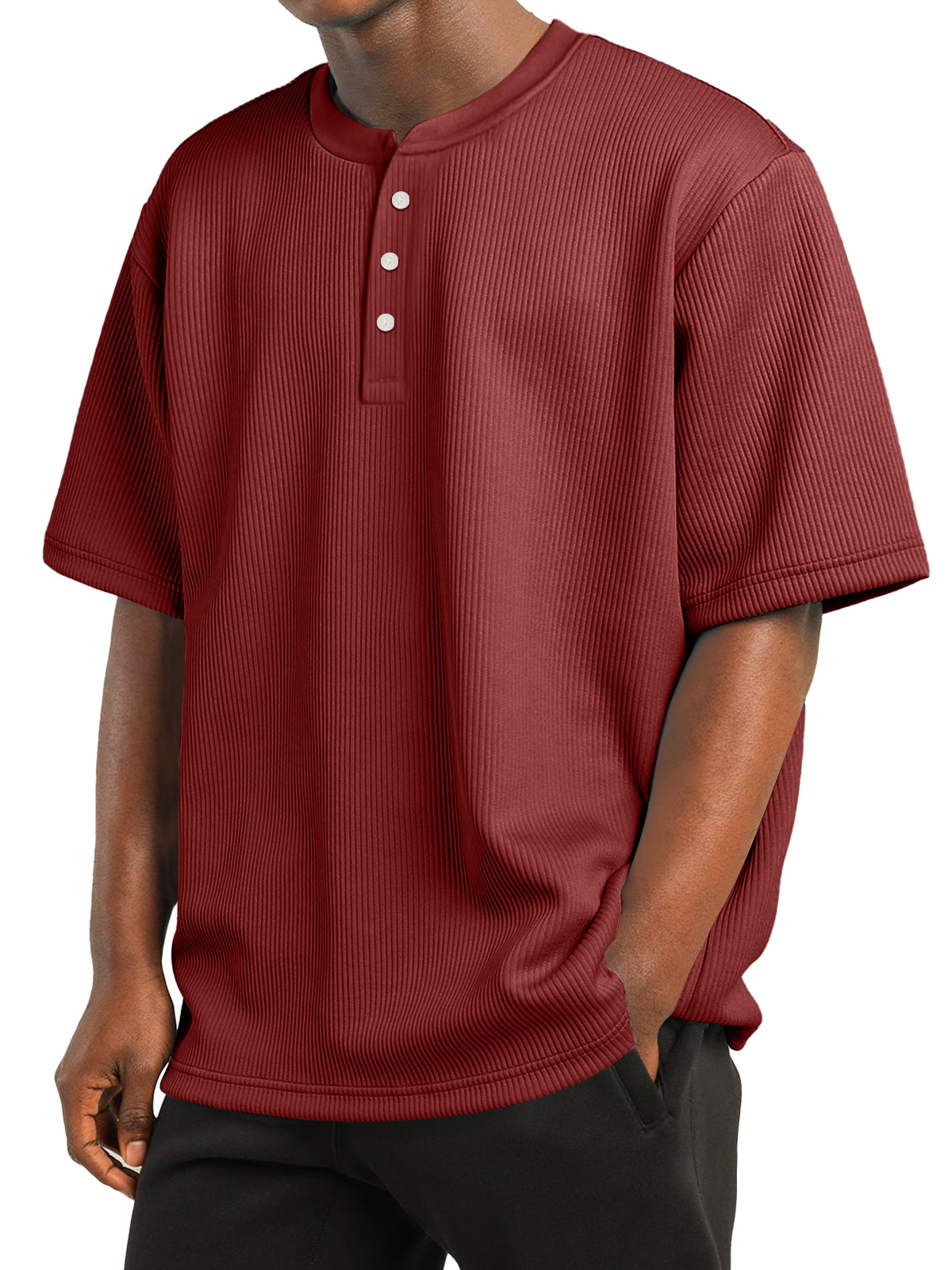 Men's Daily Striped Texture Casual Solid Color Comfortable Short Sleeve Henley Shirt