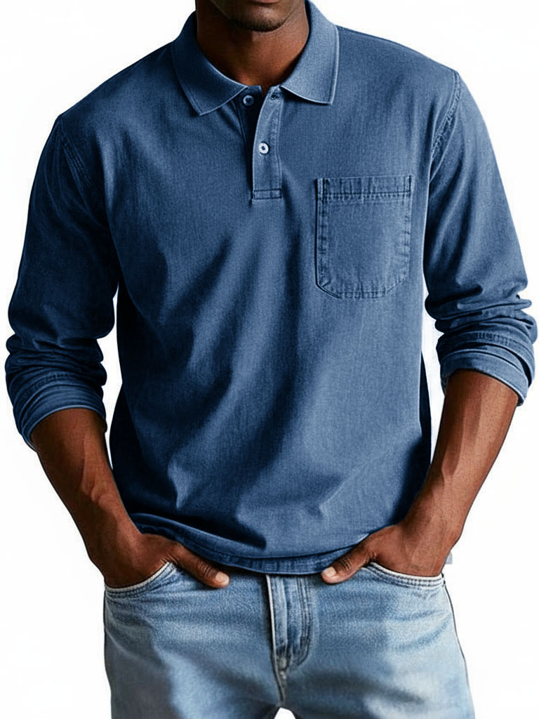 Men's Trendy Retro Lapel Long-sleeved Pocket Polo Shirt
