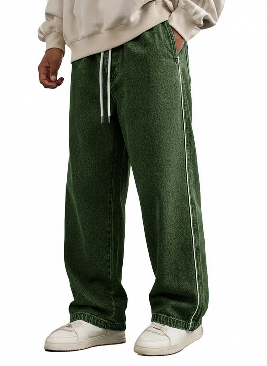 Men's Wear Retro Fashion Vintage Loose Pockets Elastic Waist Tether Pants
