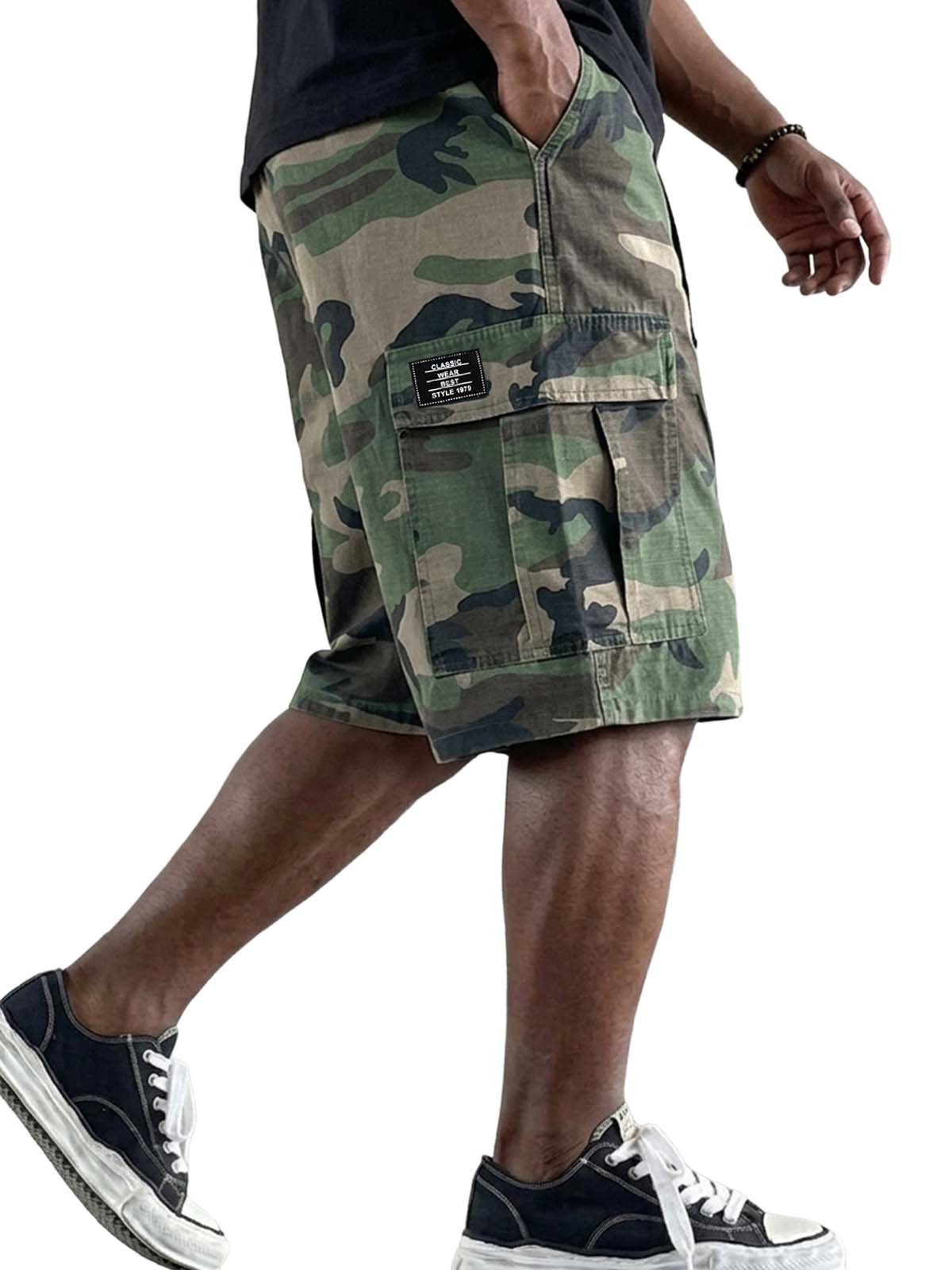 Retro Camouflage Cargo Basic Shorts with Multiple Pockets