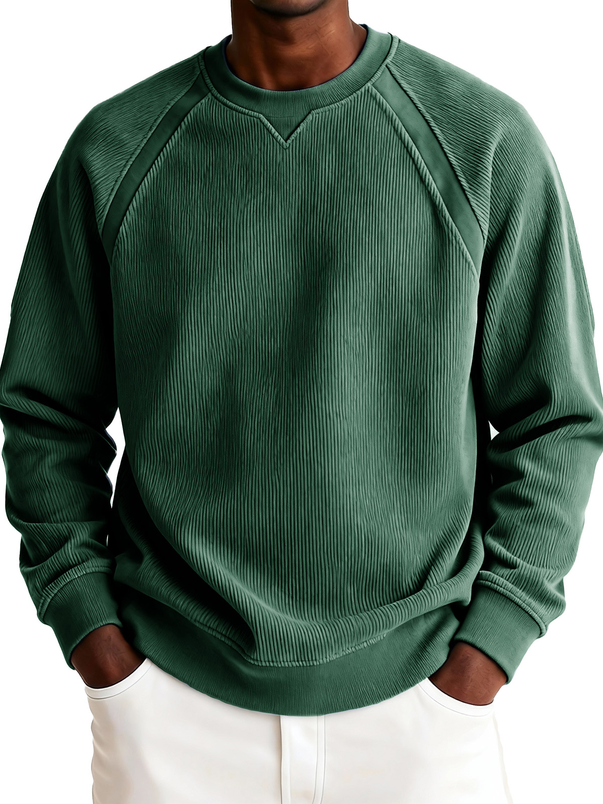 Men's Fashionable Casual Ribbed Corduroy Crew Neck Long-sleeved Top