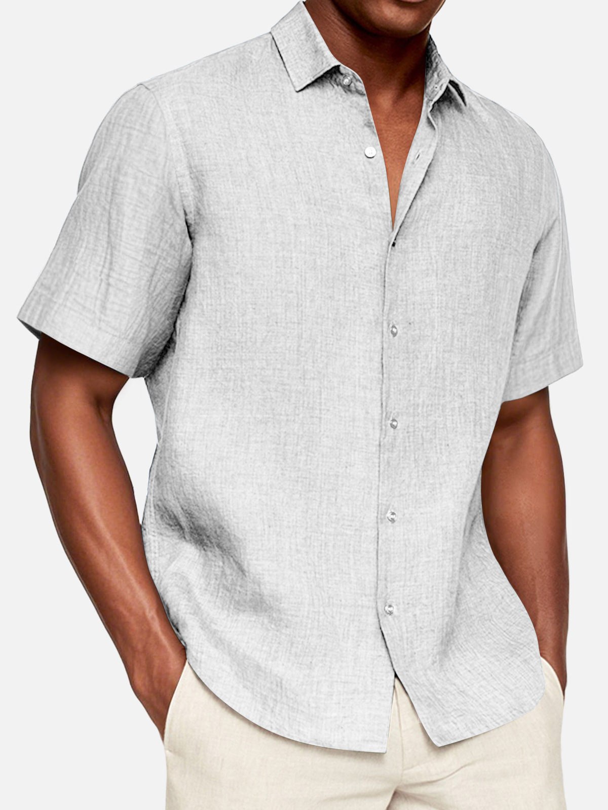 Men's Casual Cotton And Linen Short-sleeved Shirt