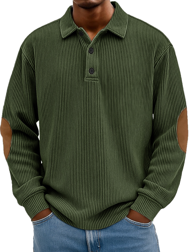 Men's Wear Fashionable Retro Stitching Pit Strip Long-sleeved Lapel Polo Shirt