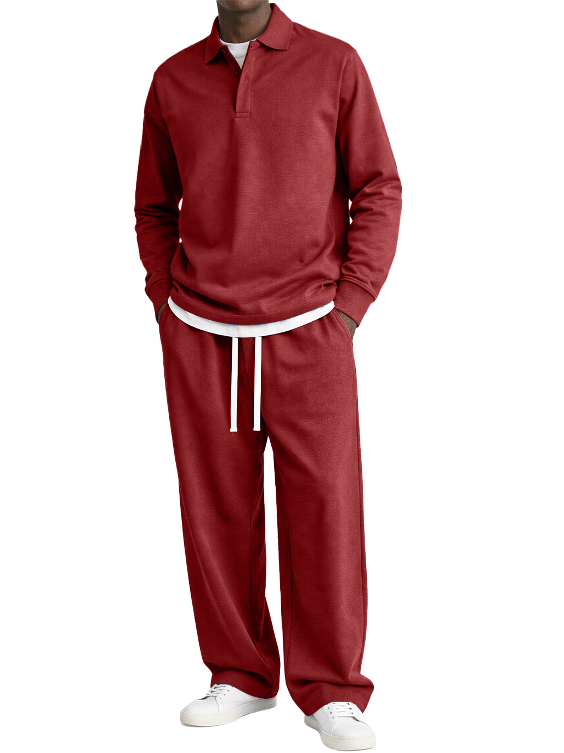 Men's Comfortable Polo Shirt And Trousers Two-piece Set With Concealed Placket Design