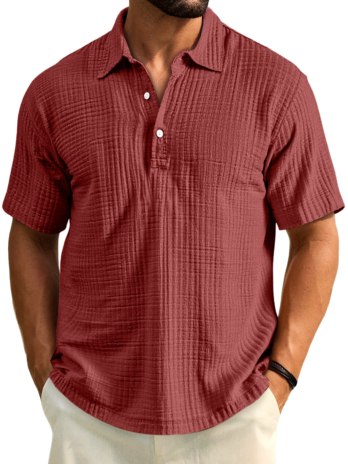 Men's Daily Casual Pleated Solid Color Short-sleeved Polo Shirt
