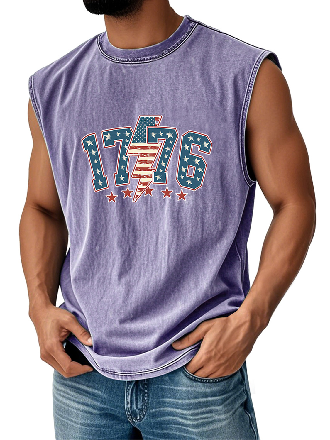Men's Retro Everyday Independence Day 1776 Printed Casual Round Neck Sleeveless Vest
