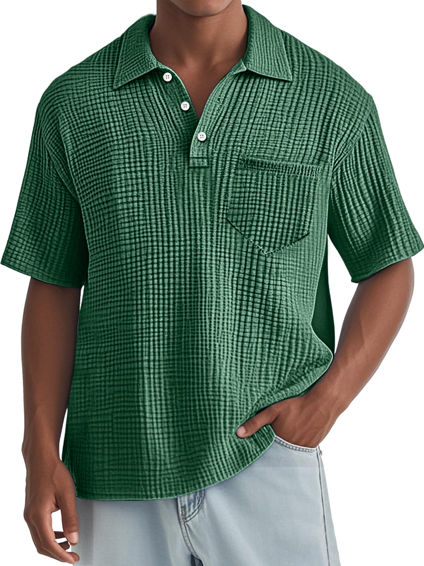 Men's Everyday Waffle Lapel Pocket Comfort Short Sleeve POLO Shirt