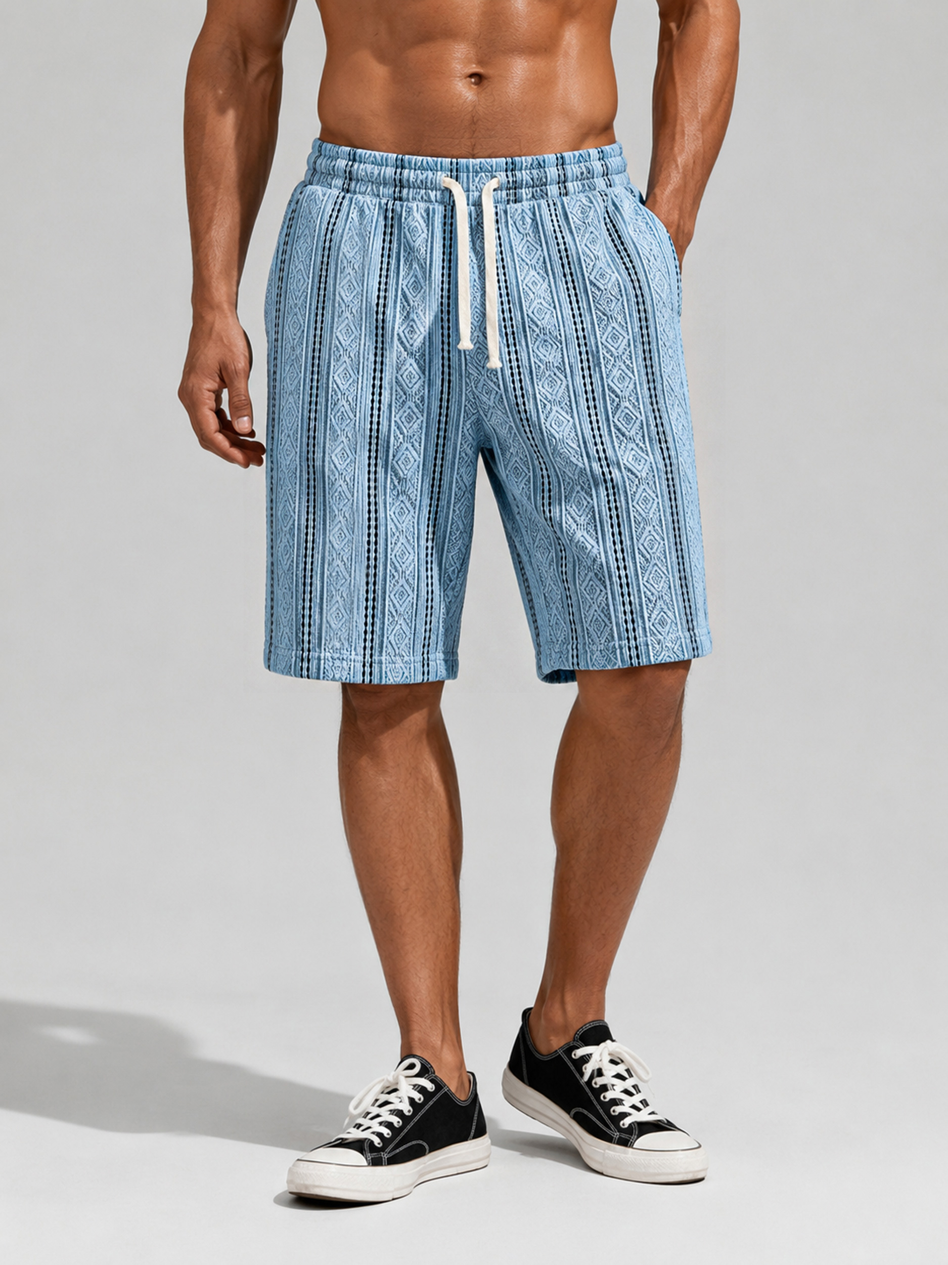 Men's Textured Jacquard Casual Shorts with Embroidered Logo Pocket