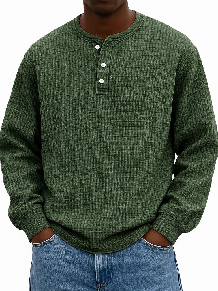 Men's Stylish Casual Corn-patterned Corduroy Fabric Stand-up Collar Half-zip Long-sleeved Henley Shirt