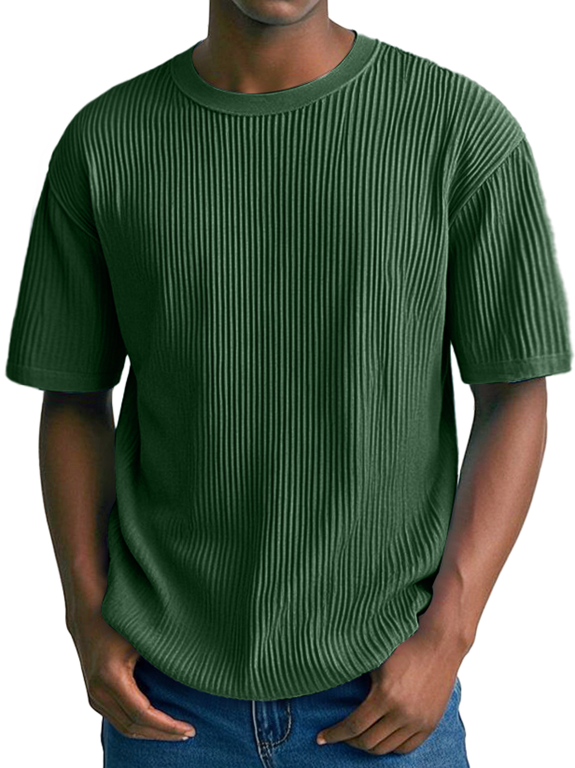 Men's Daily Ribbed Round Neck Casual Comfortable Solid Color Short-Sleeved T-shirt