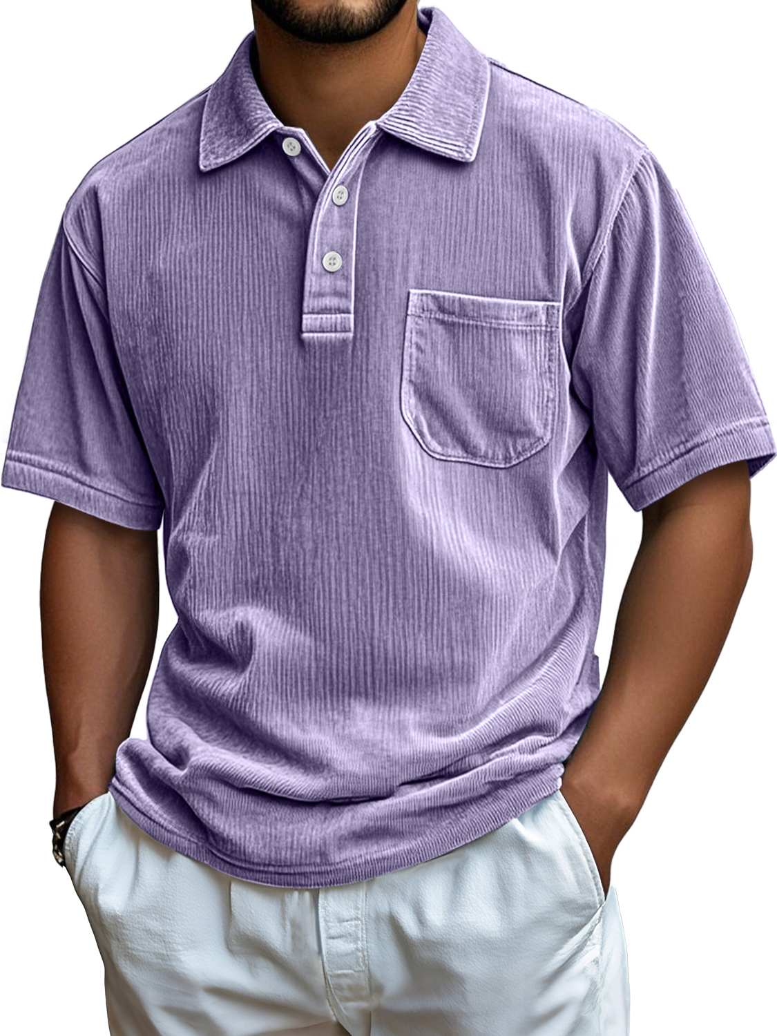 Men's Everyday Corduroy Pocket Casual Comfortable Short-sleeved Polo Shirt