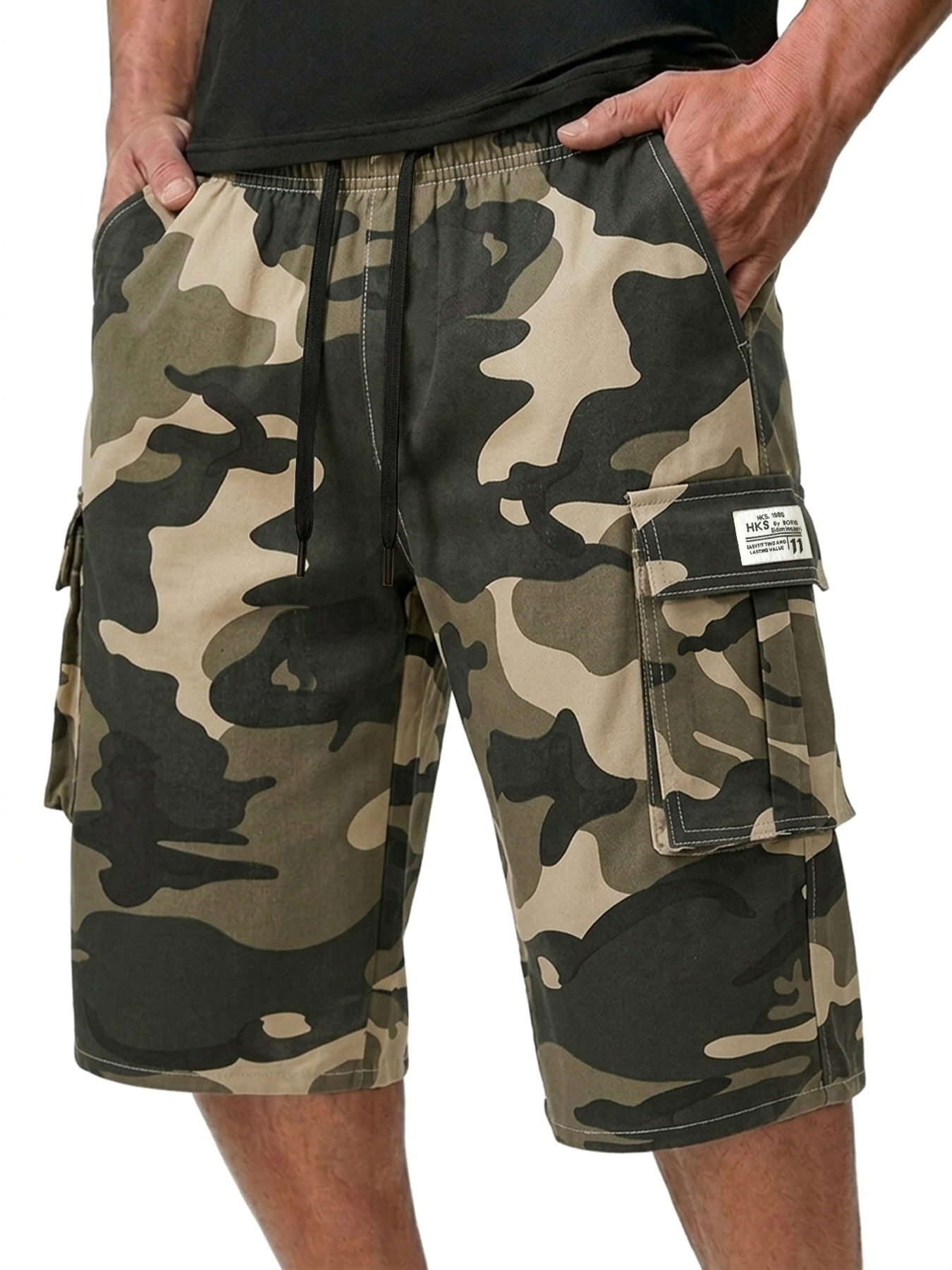 Men's Multi-pocket Embroidered Logo Casual Capri Cargo Shorts
