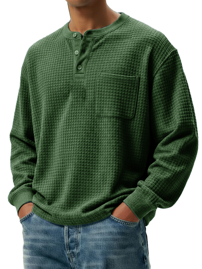 Men's Stylish Casual Retro Pocket Long-sleeved Henley Shirt