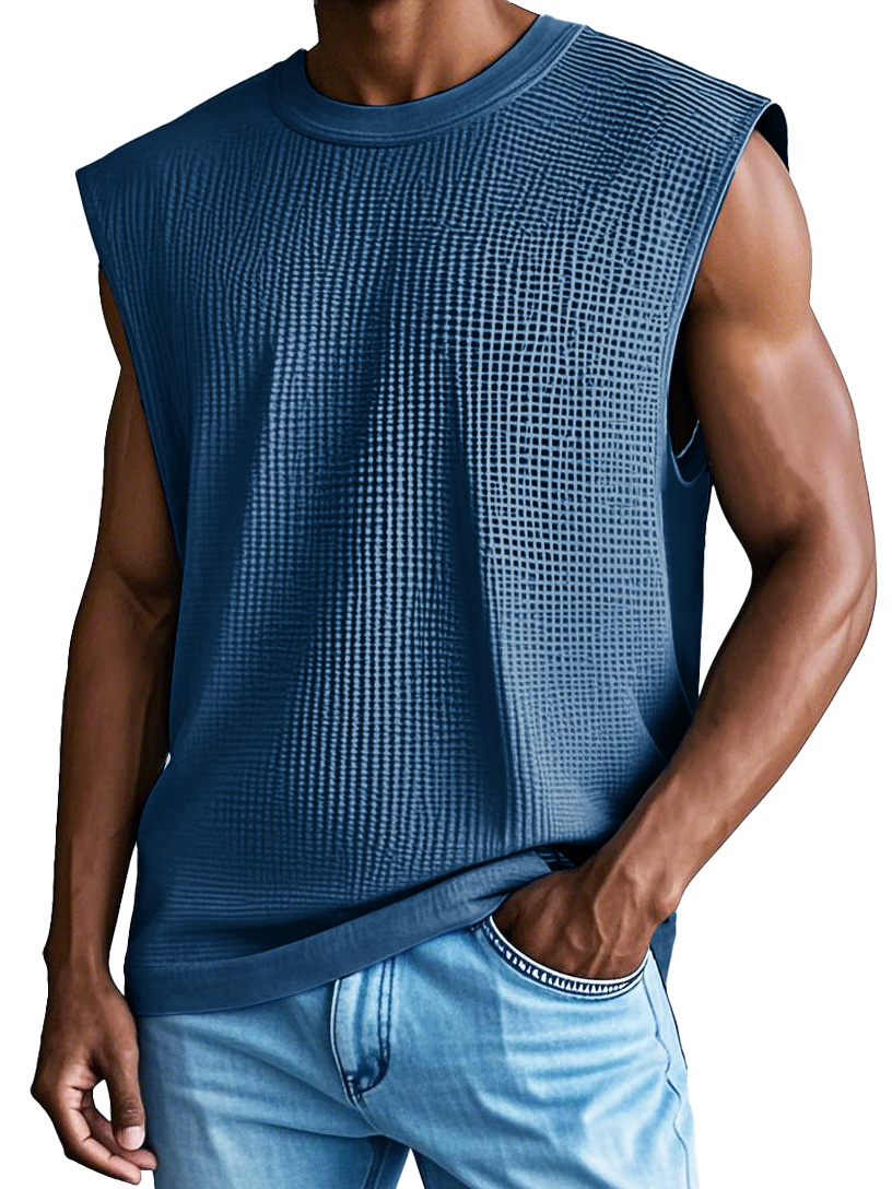 Men's Fashion Retro Sports Waffle Fabric Sleeveless T-shirt