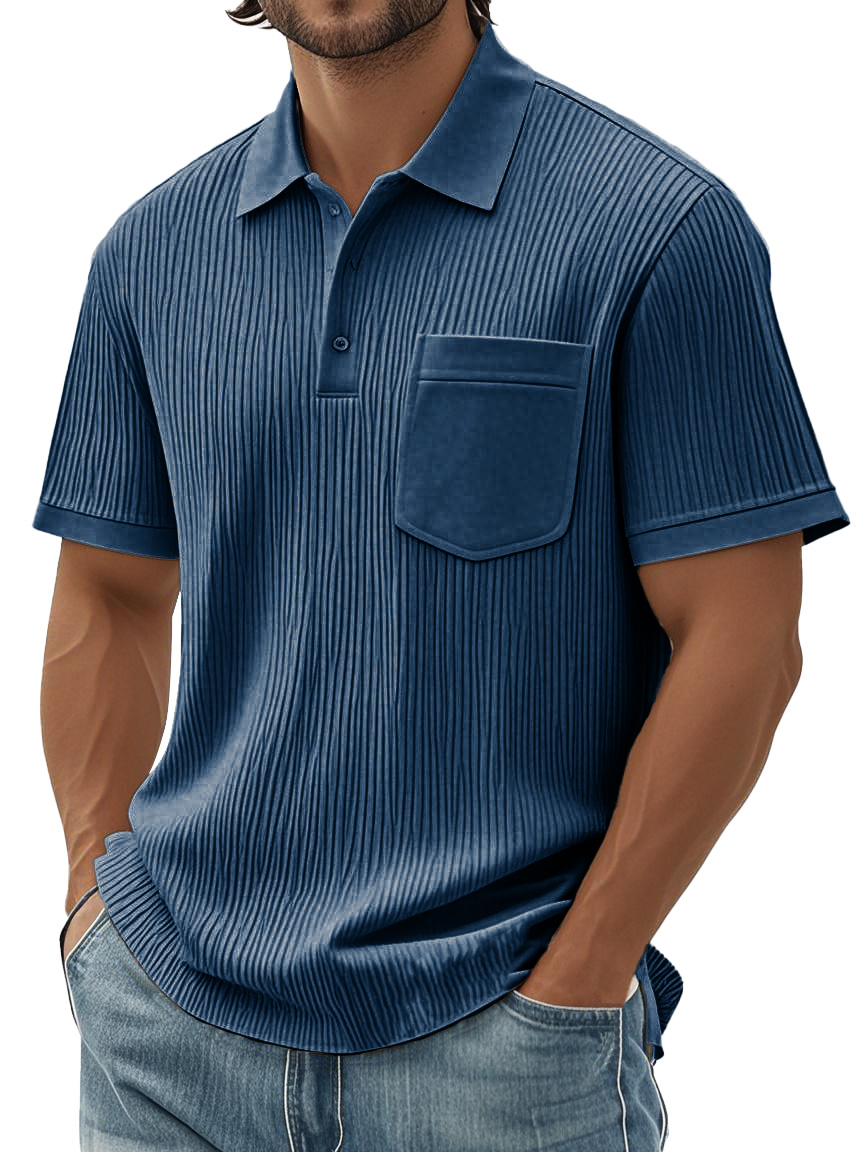 Men's Fashion Casual Textured Fabric Short-sleeved Pocket Polo Shirt