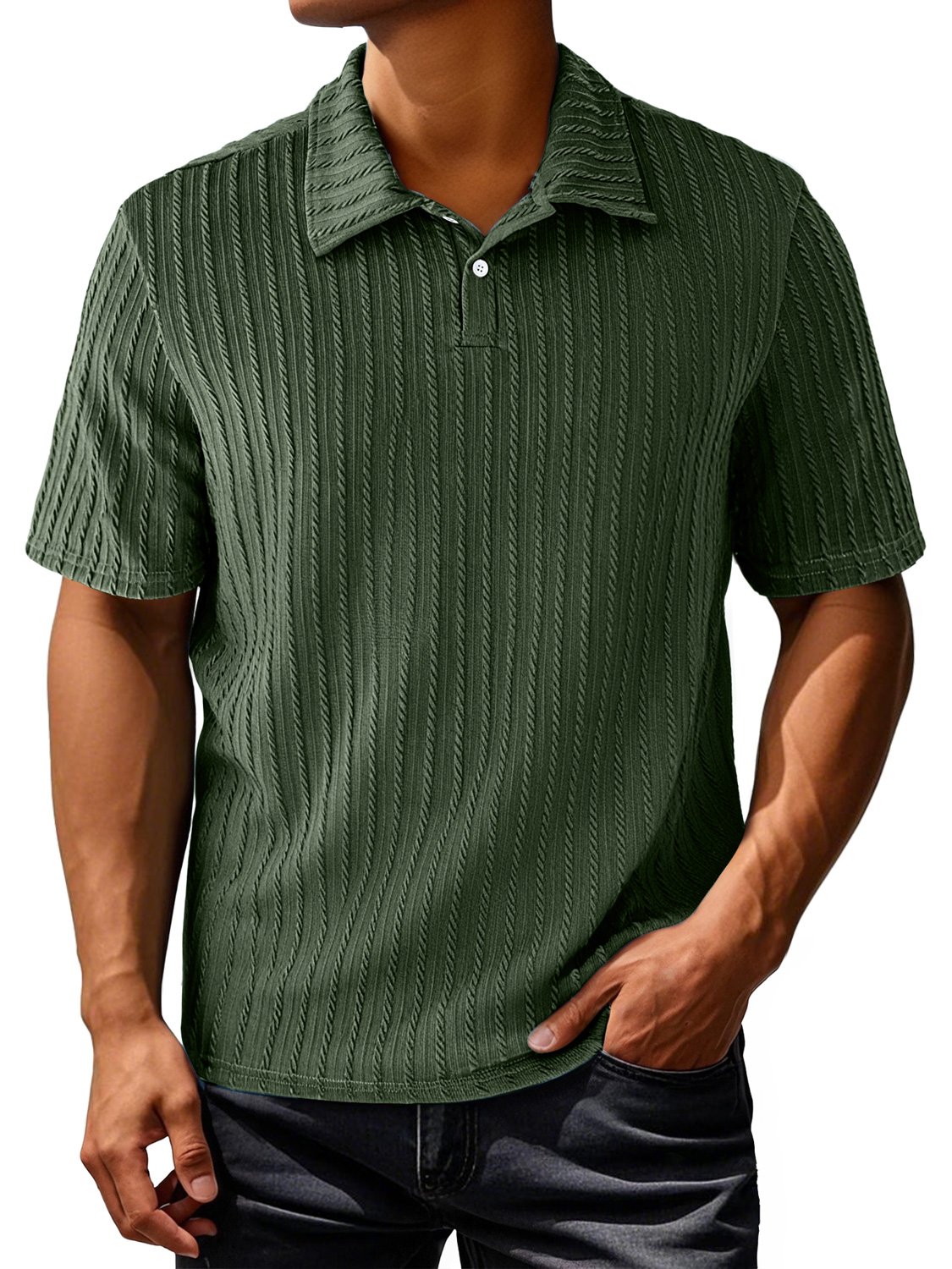 Men's Daily Lapel Jacquard Texture Casual And Comfortable Short-sleeved Polo Shirt