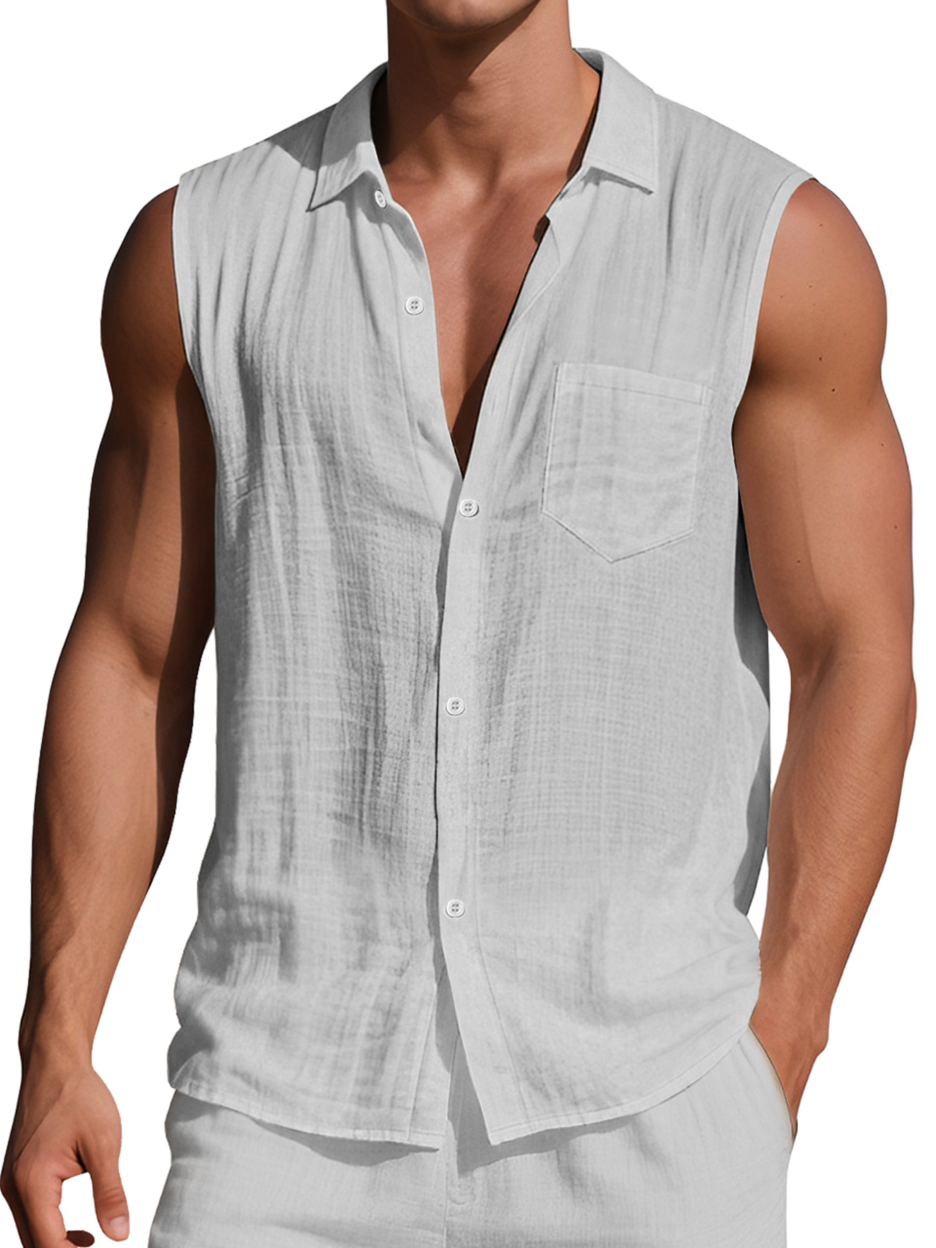 Men's Daily Casual Lapel Pocket Comfort Sleeveless Shirt
