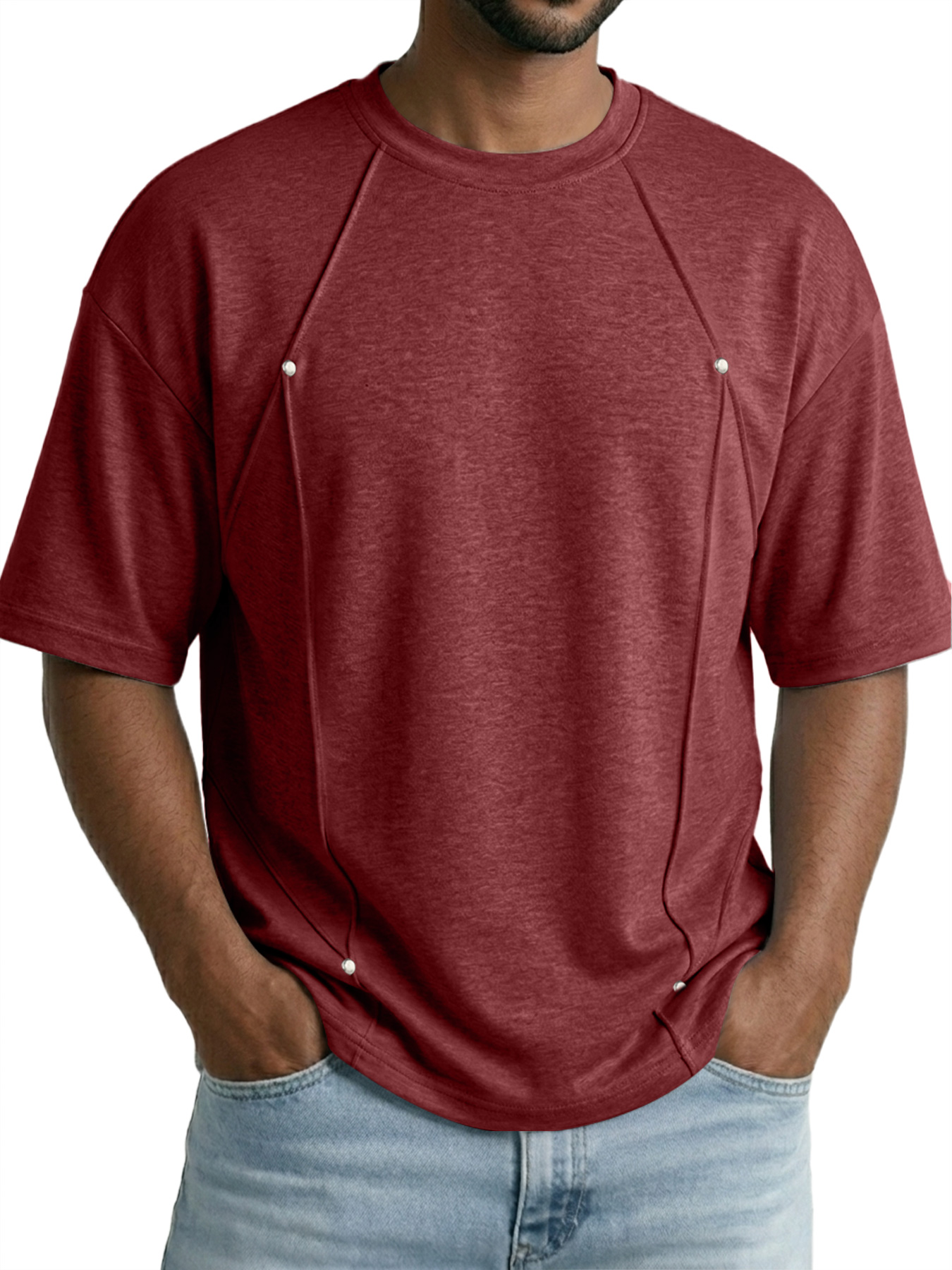 Men's Deconstructed Design Casual Crew Neck Loose Short-Sleeve T-Shirt