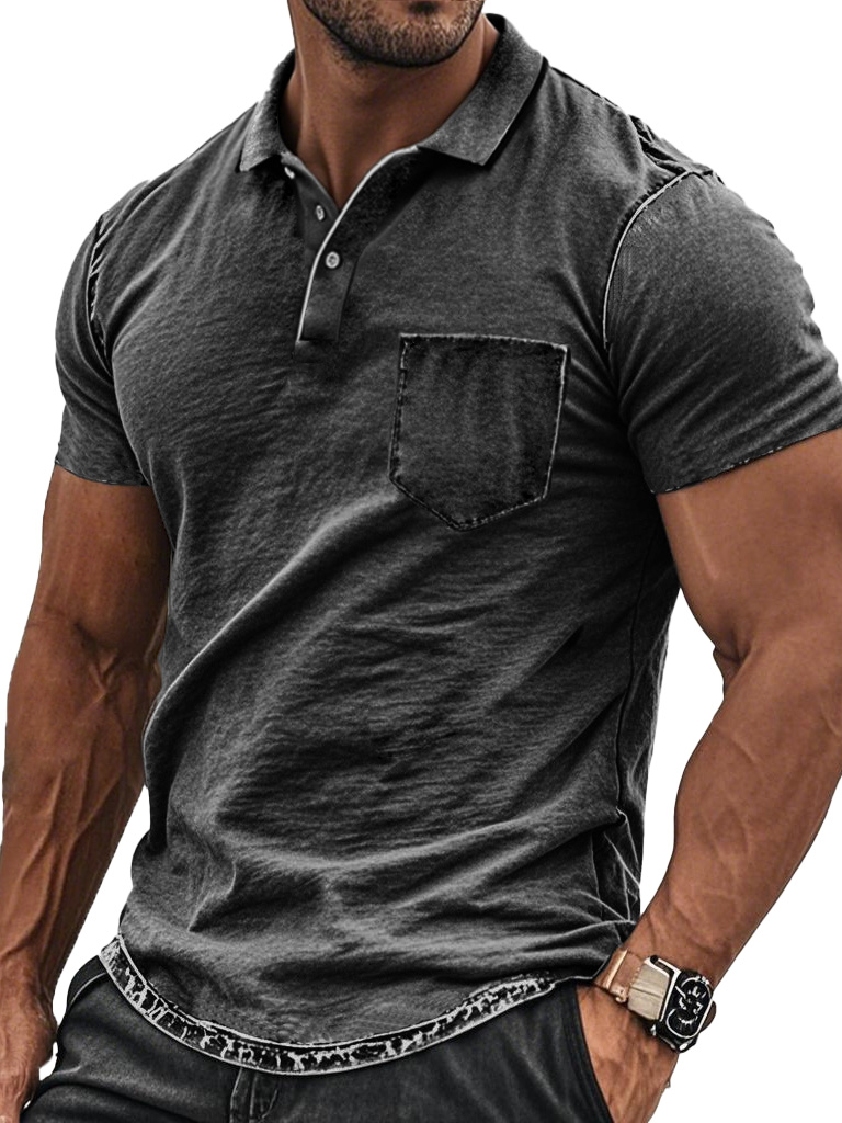 Men's Fashion Retro Distressed Pocket Short-sleeved Polo Shirt