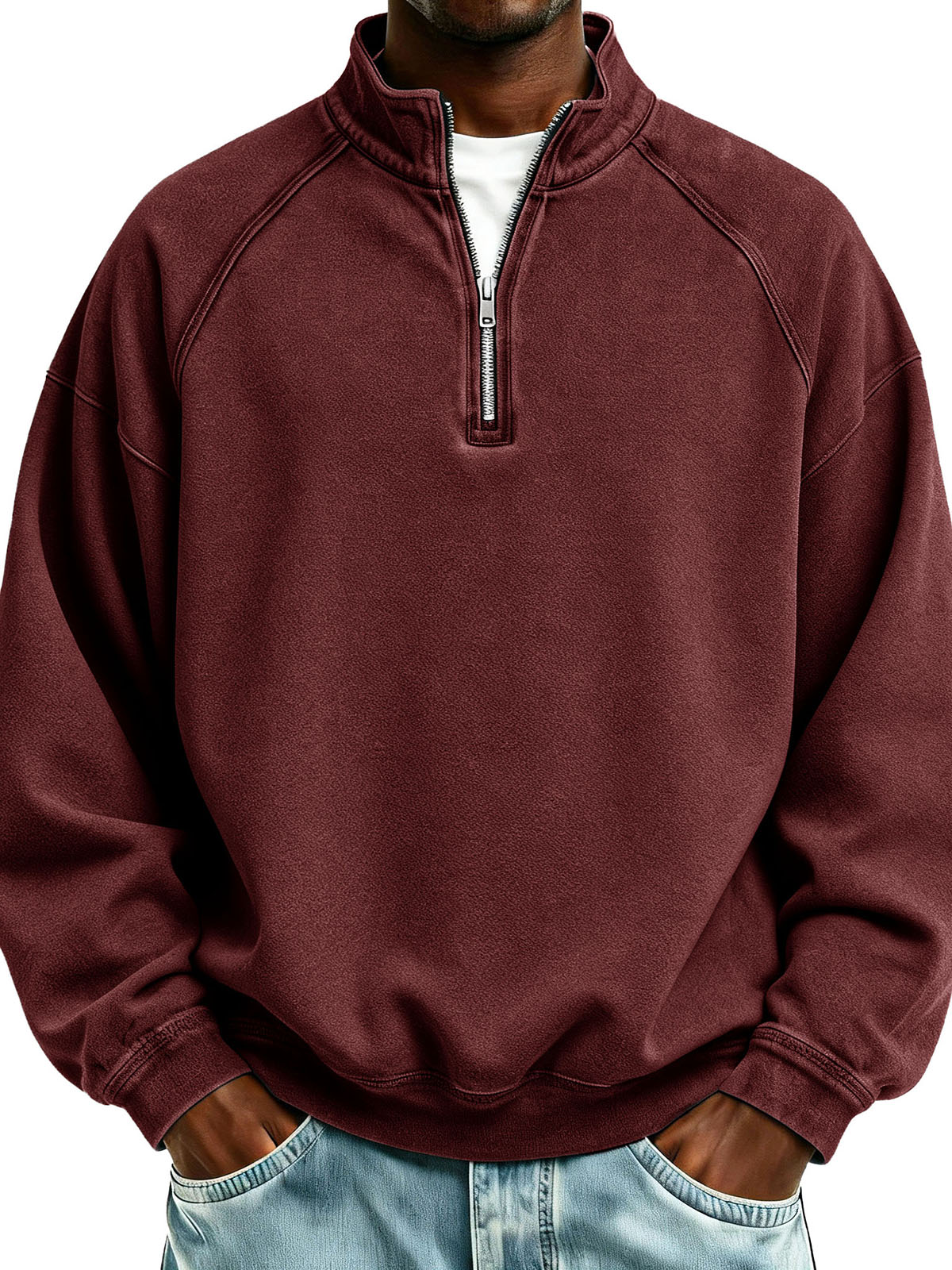 Men's Fashionable Sporty Casual Loose-Fitting Long-Sleeve Stand Collar Sweatshirt