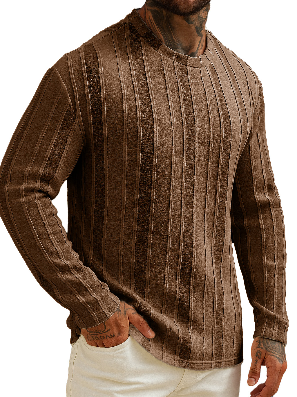 Men's Stylish Casual Striped Crew Neck Long-sleeved T-shirt
