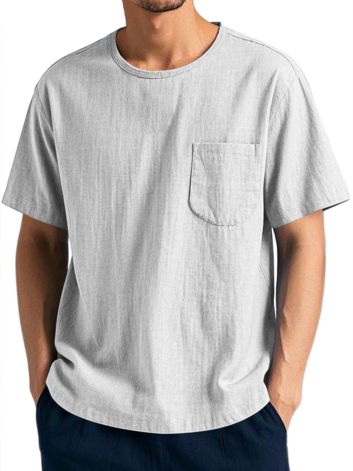 Men's Everyday Casual Round Neck Pocket Comfort Short Sleeve T-Shirt
