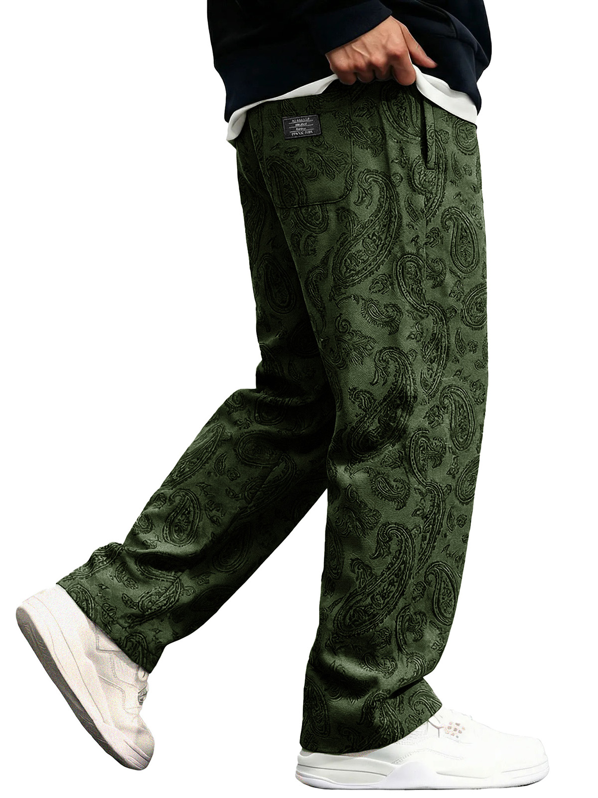 Men's Fashionable Casual Paisley Fabric Loose-Fit Pocket Trousers