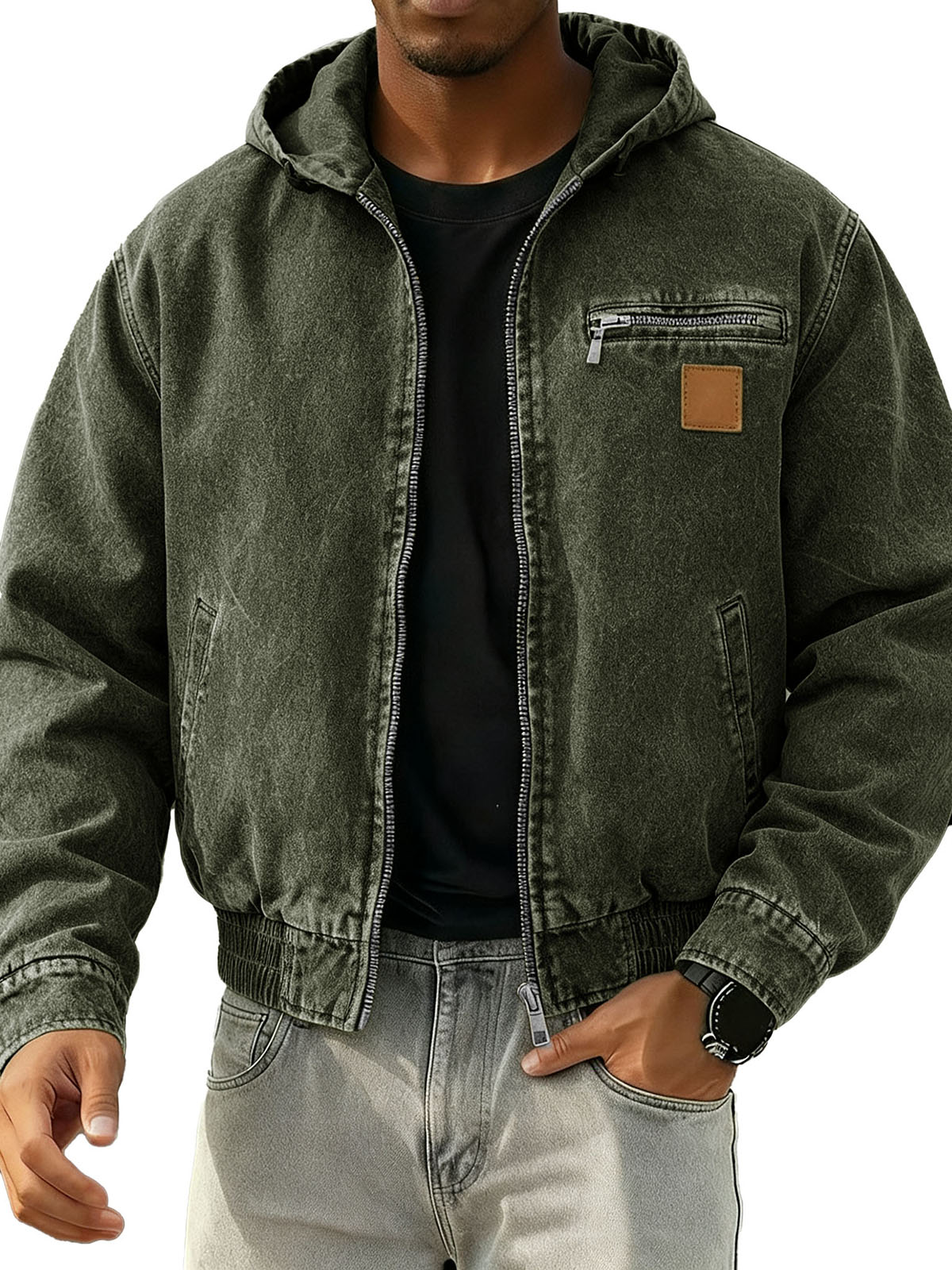 Men's Stylish Retro Long-sleeved Hooded Motorcycle Jacket