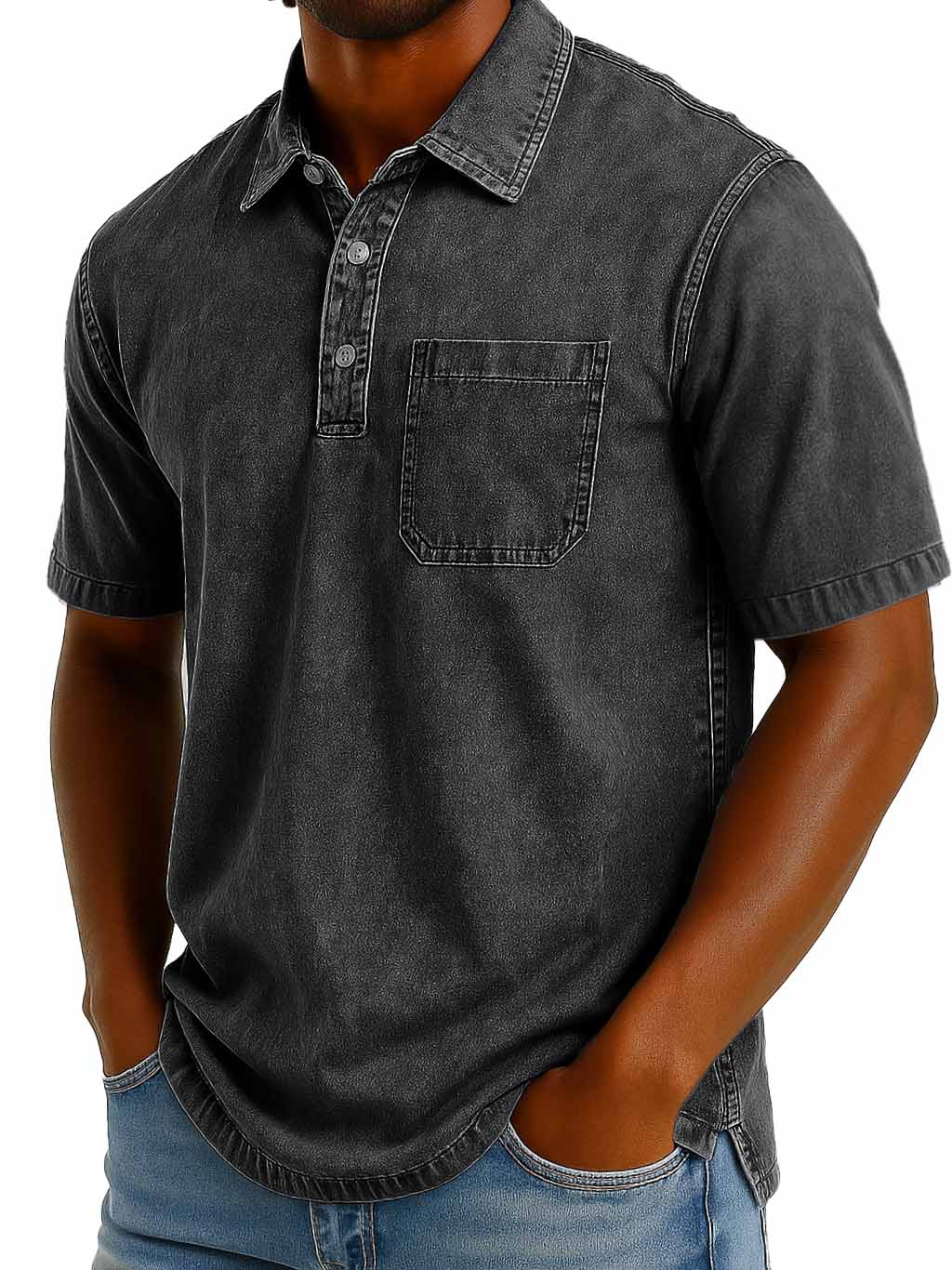 Men's Fashion Casual Retro Washed Short-sleeved Lapel Pocket Polo Shirt