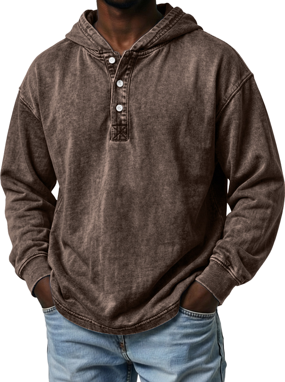 Men's Vintage Button-up Casual Long-sleeved Hooded Top