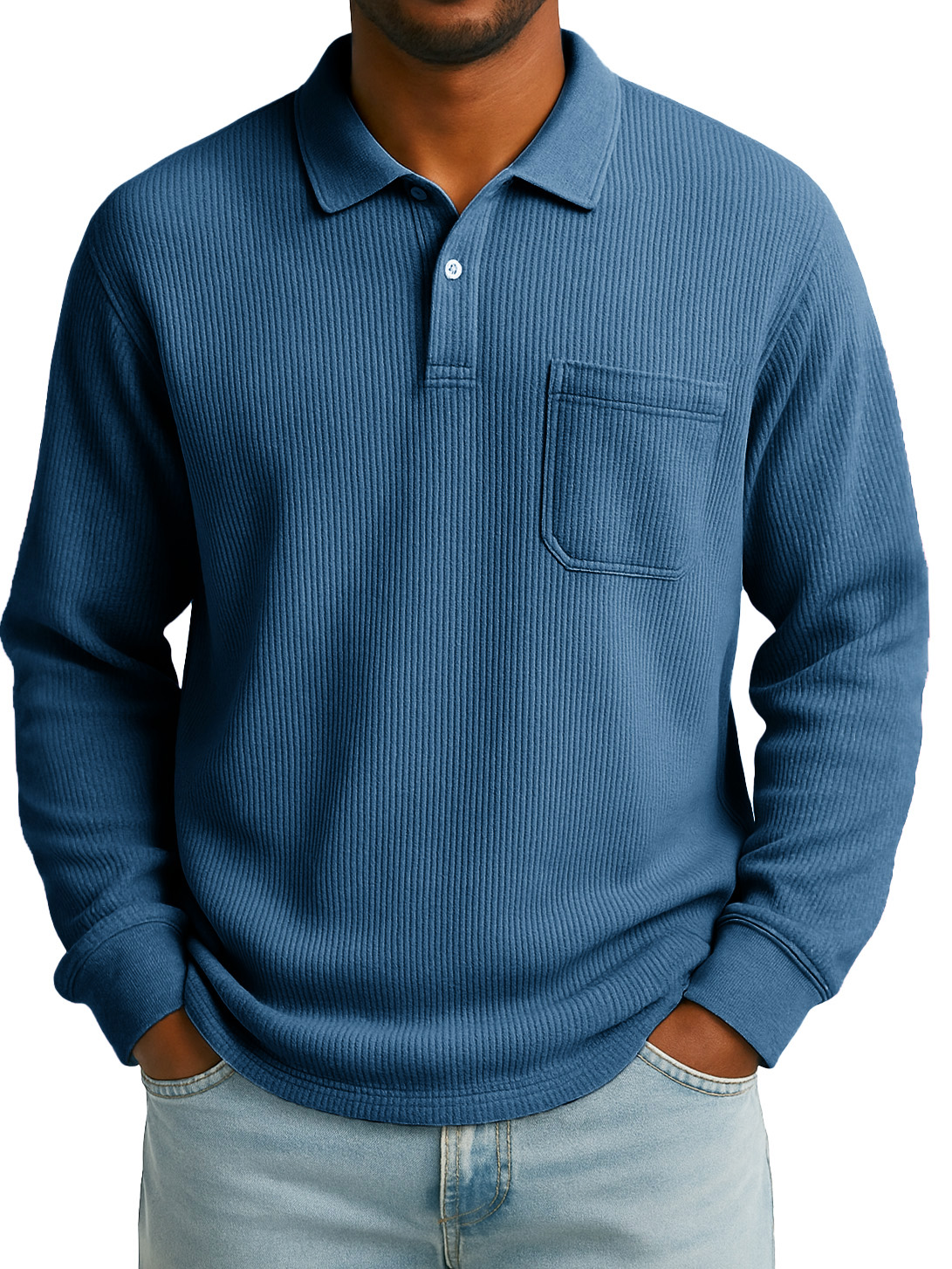 Men's Stylish Everyday Casual Corduroy Fabric Pocket Lapel Long-sleeved Polo Shirt
