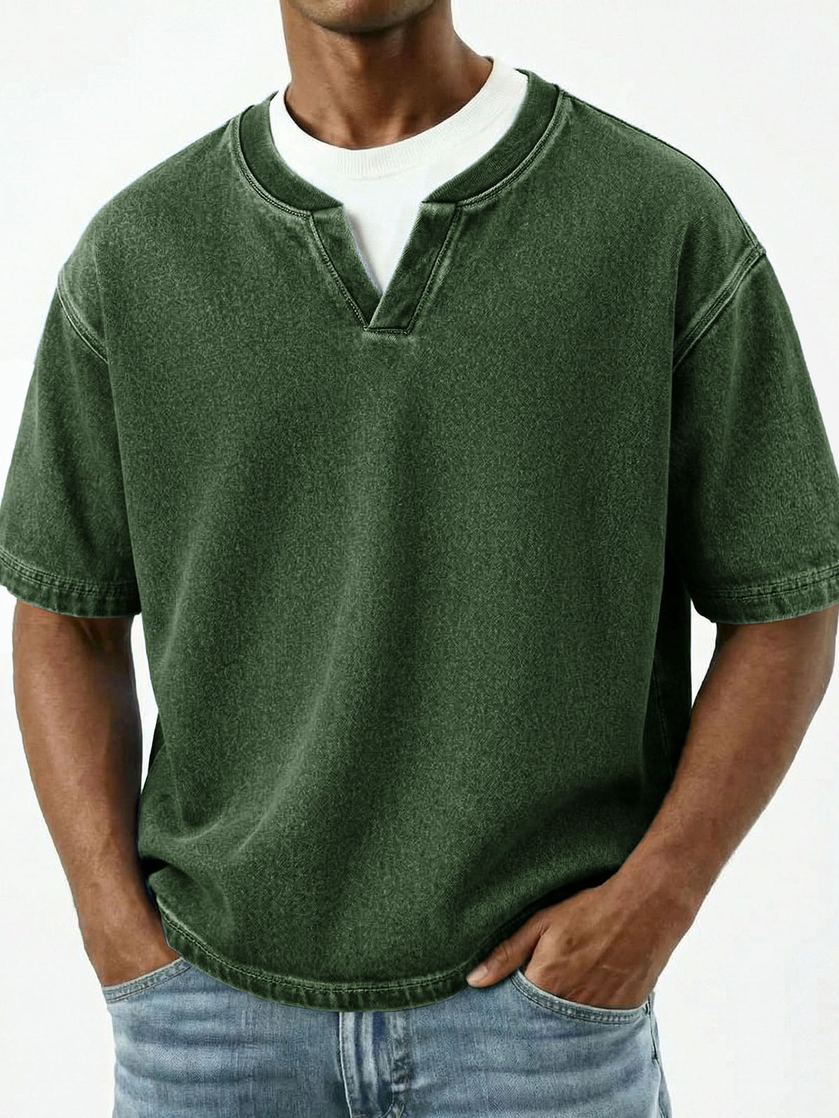 Men's Fashion Retro V-Neck Short-Sleeve T-Shirt