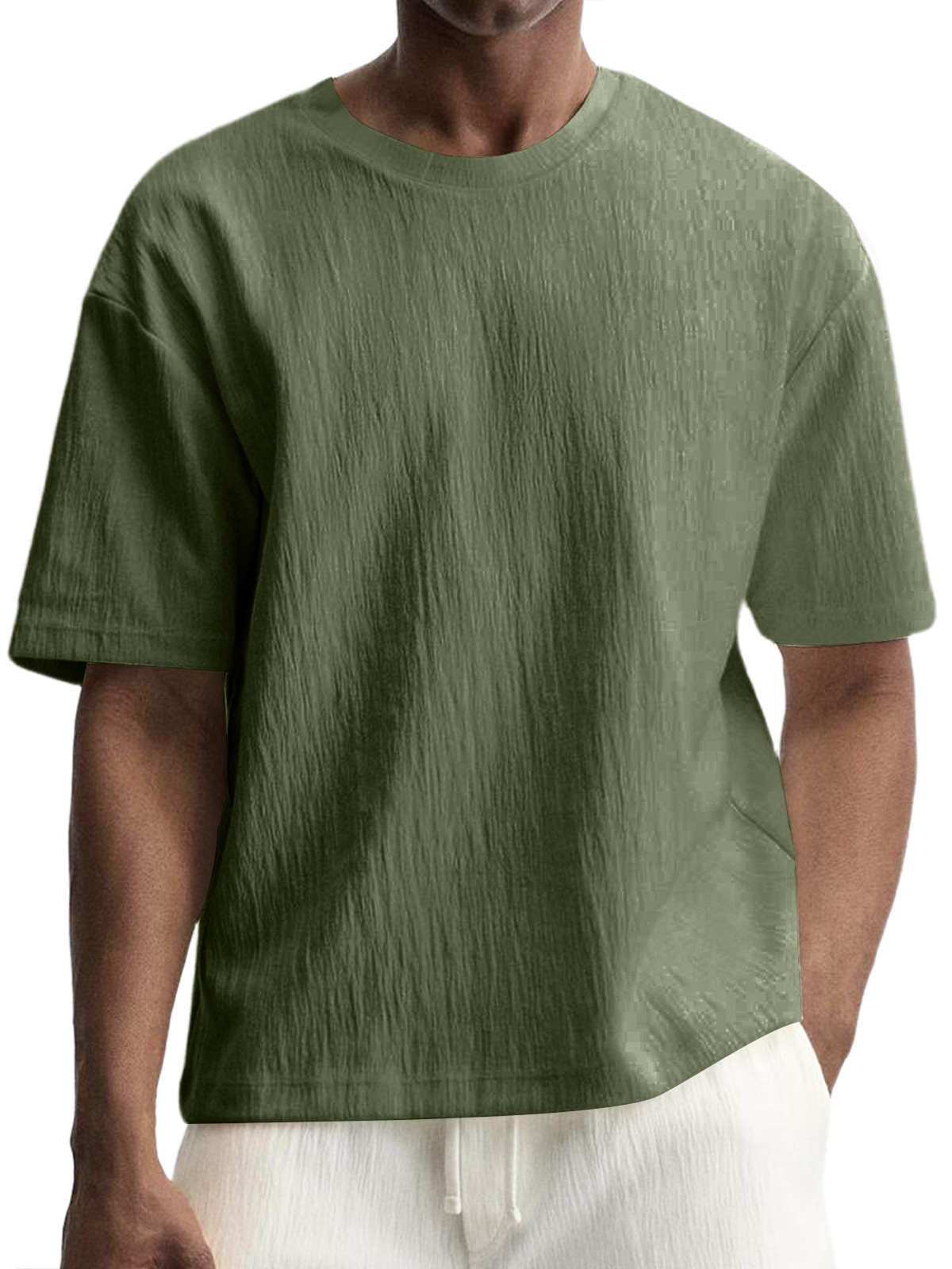 Men's Daily Round Neck Pleated Texture Casual Short-sleeved T-shirt