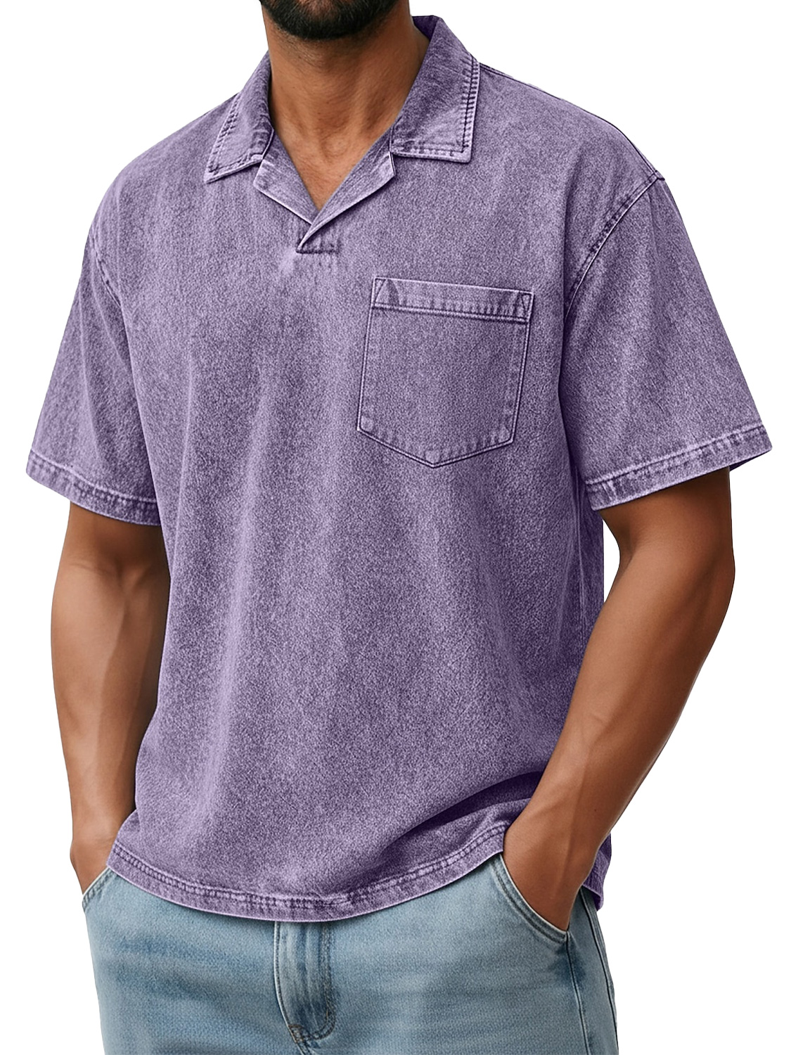 Men's Retro Collared Pocket Casual Short-Sleeve Polo Shirt
