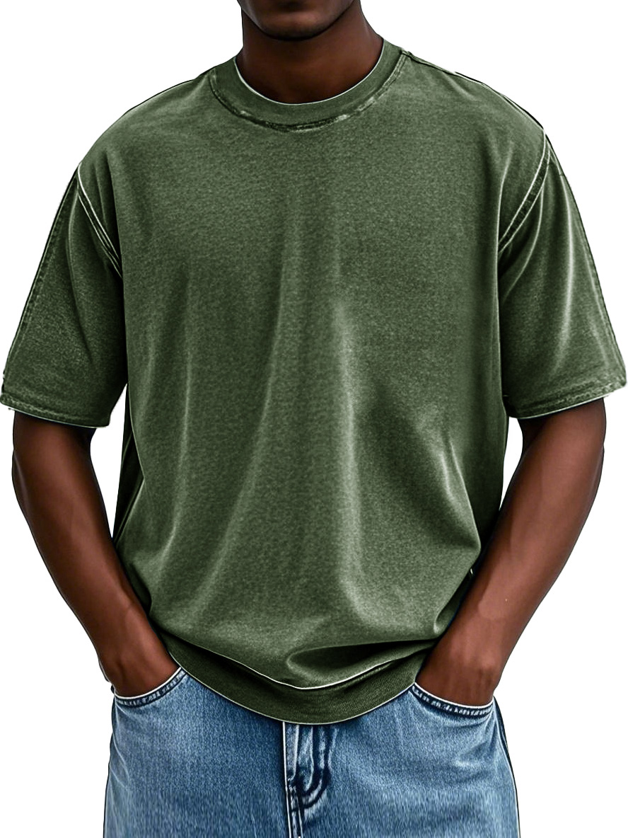 Men's Fashion Washed Retro Round Neck Short-sleeved T-shirt