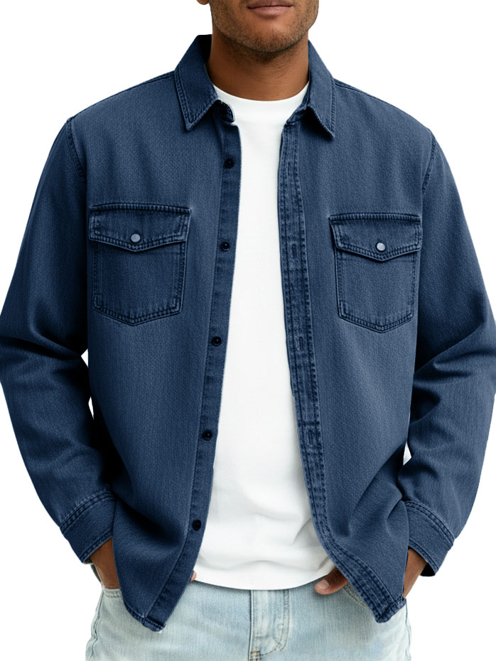 Men's Fashionable Casual Retro Double Pocket Long-Sleeved Shirt