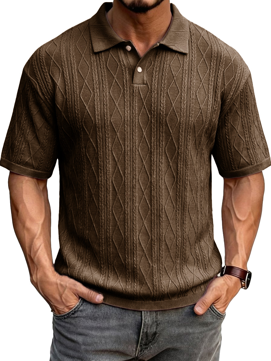 Men's Fashionable Casual Jacquard Fabric Collared Short-Sleeve Polo Shirt