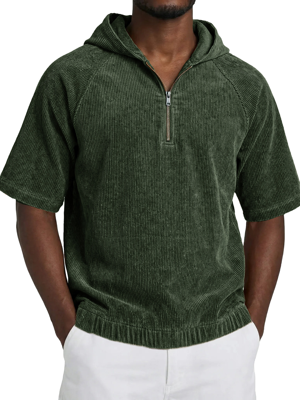 Men's Fashionable Casual Retro Hooded Short-Sleeve Zipper T-Shirt