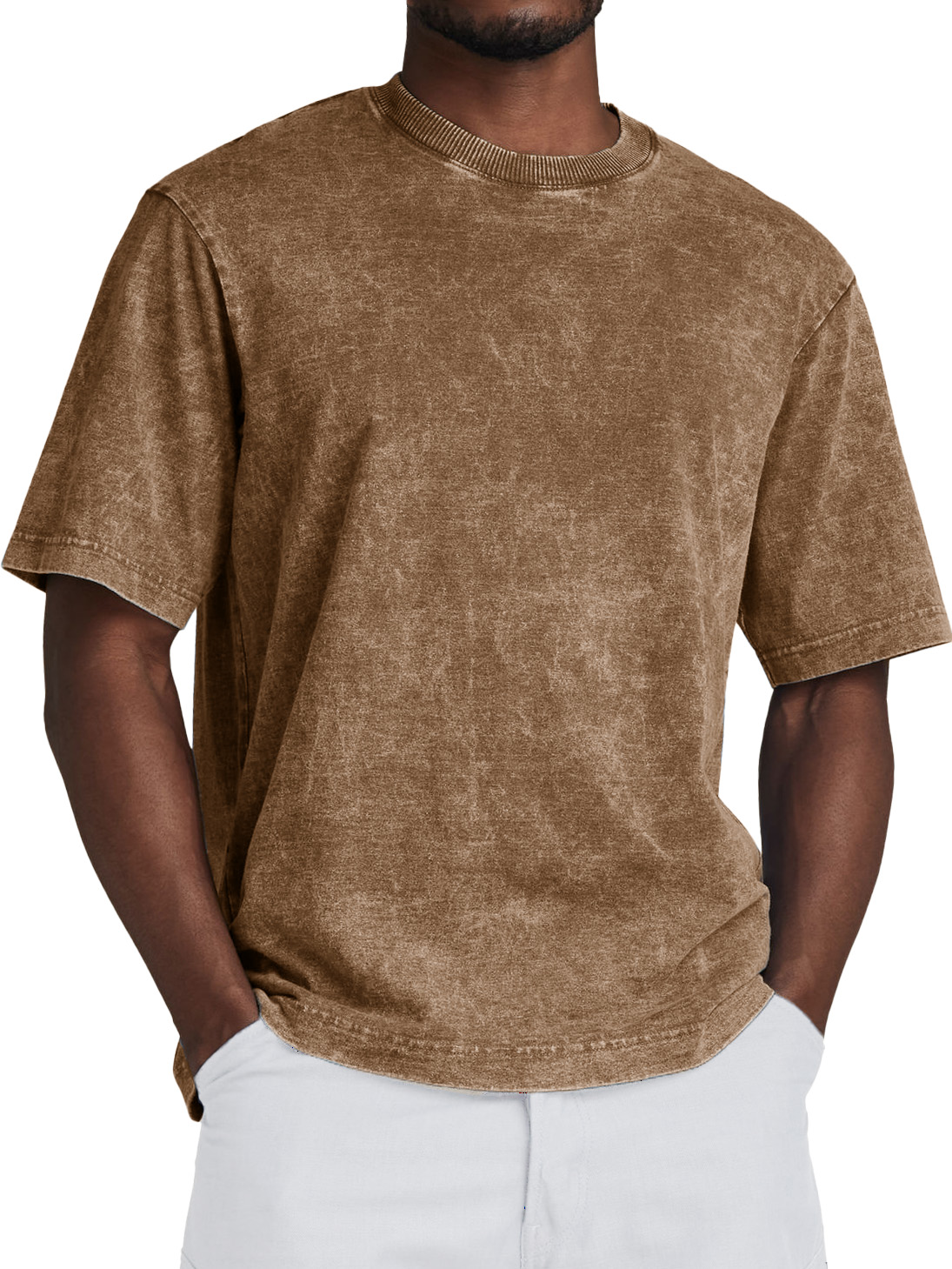 Men's Fashion Retro Washed Distressed Cotton Short-sleeved T-shirt