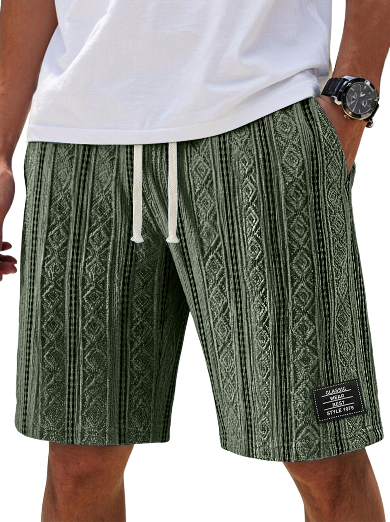 Men's Casual Textured Embroidered Logo Loose Comfort Shorts