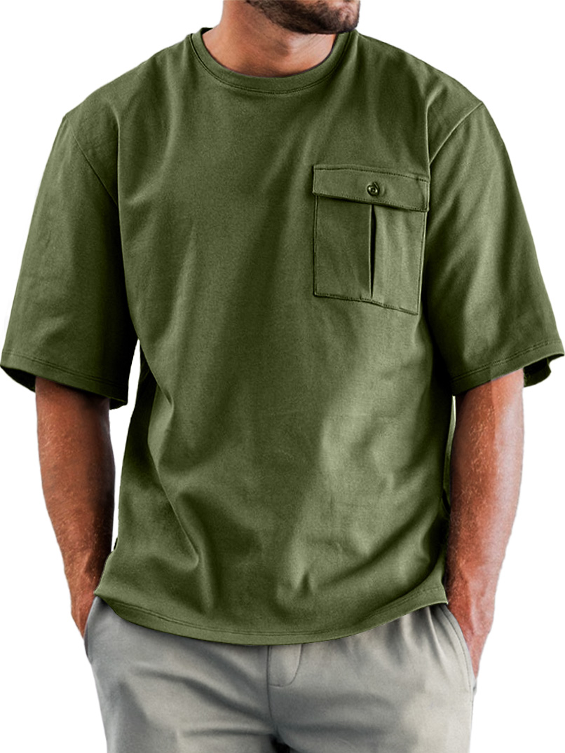 Men's Daily Round Neck Pocket Casual Solid Color Short Sleeve T-shirt