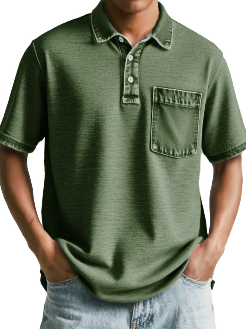 Men's Fashion Retro Distressed Pocket Short-sleeved Polo Shirt
