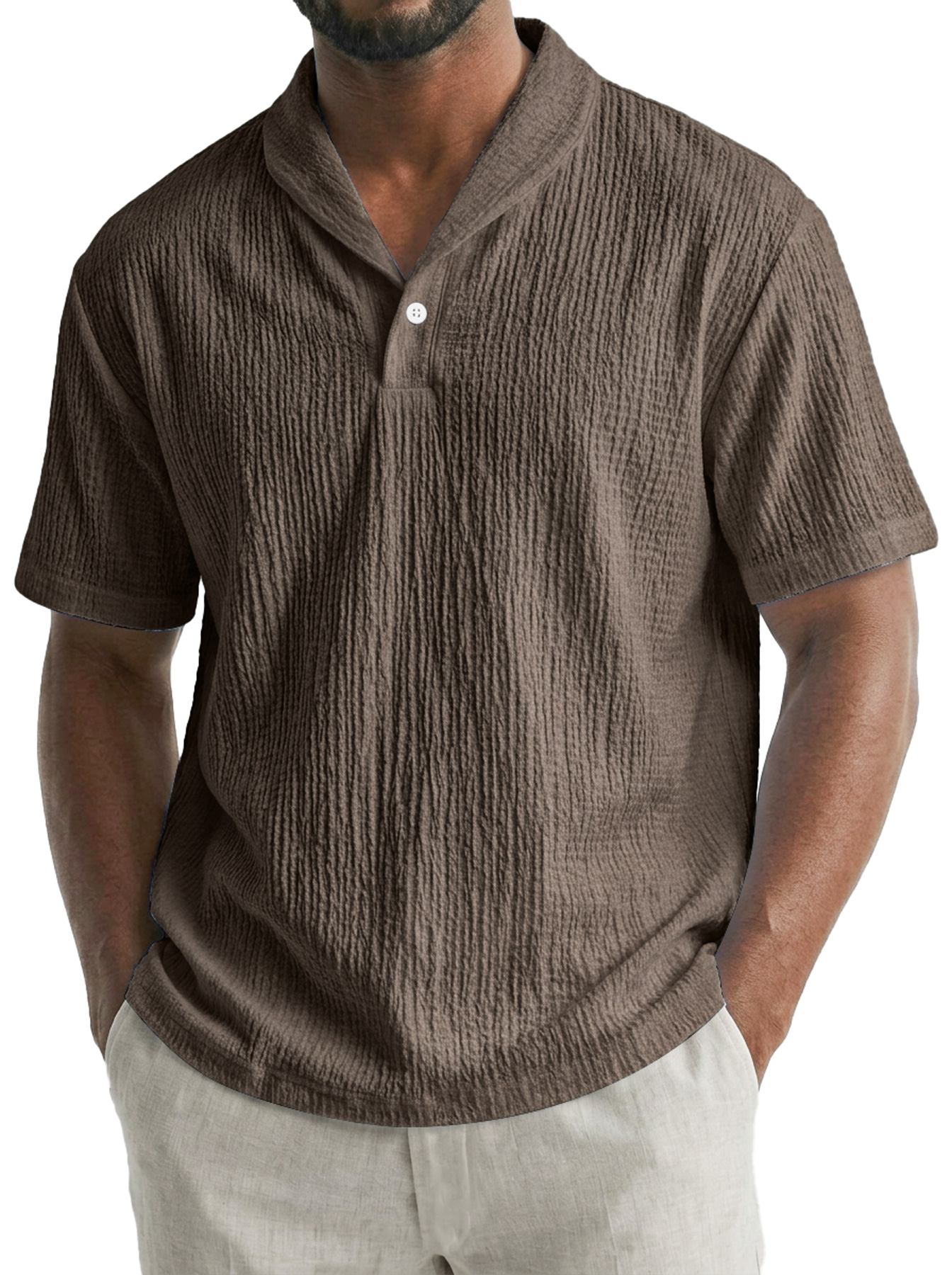 Men's Old-fashioned Style Small Collar Wrinkled Casual Short-sleeved Polo Shirt