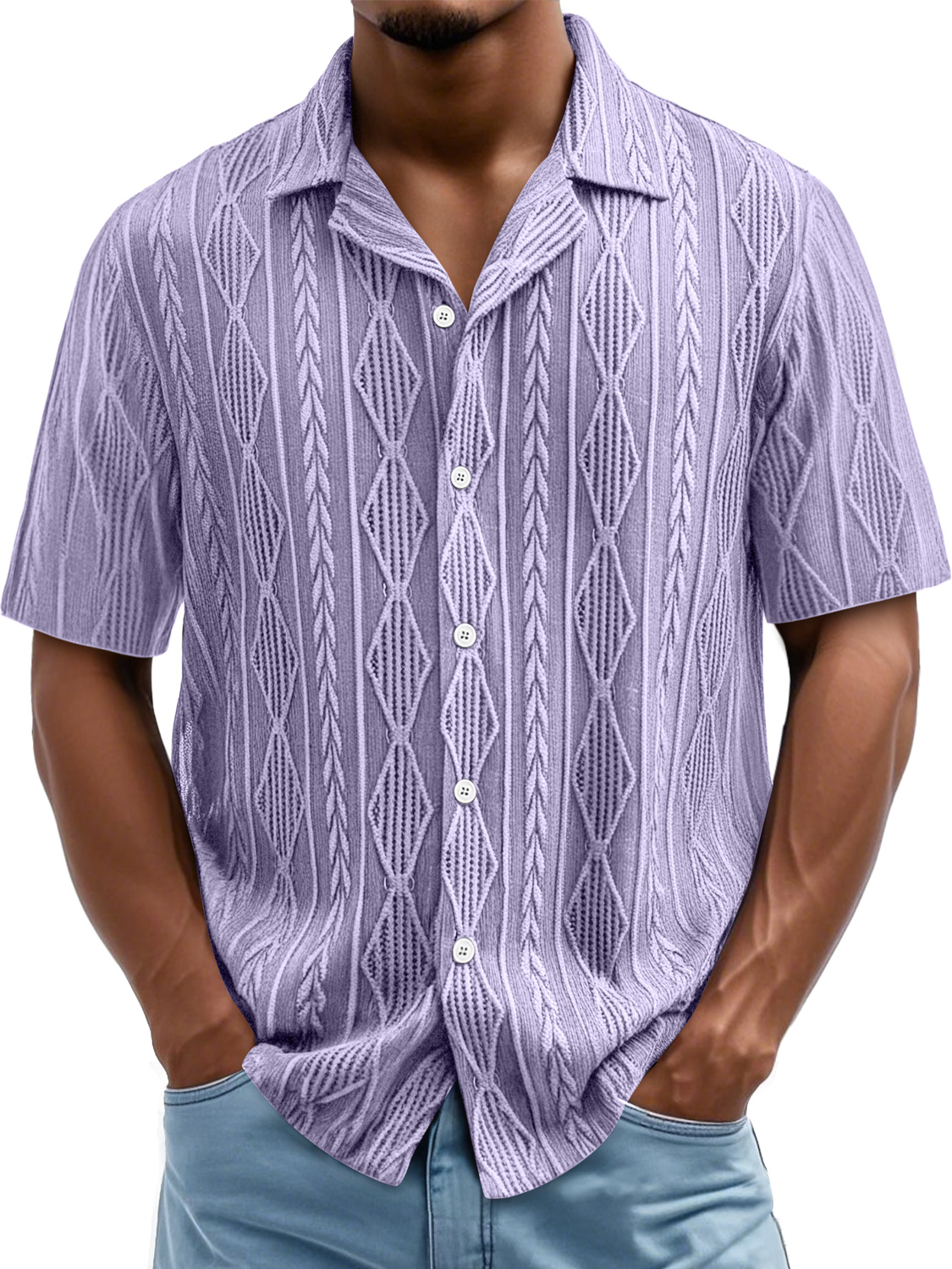 Men's Daily Casual Texture Lapel Comfortable Short-sleeved Shirt