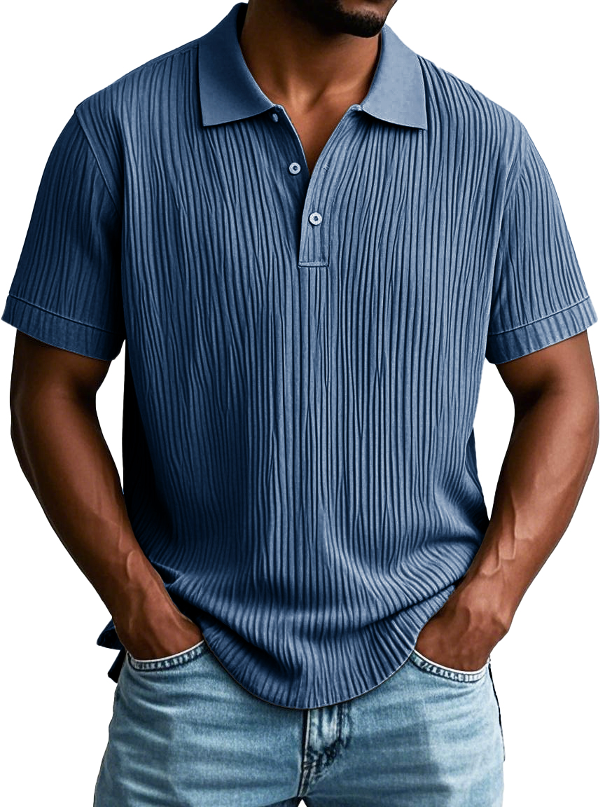 Men's Fashion Casual Short-sleeved Lapel Polo Shirt With Ribbed Fabric