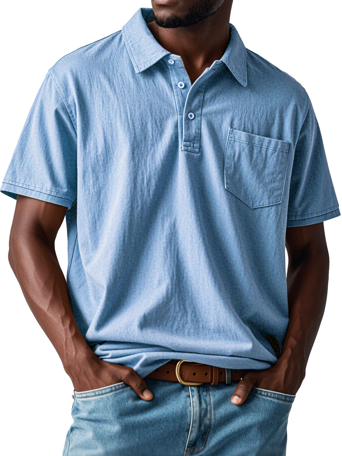 Men's Retro Distressed Pocket Short Sleeve Lapel Polo Shirt