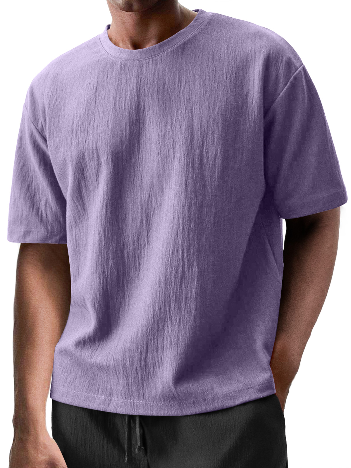 Men's Round Neck Casual Pleated Texture Short-sleeved T-shirt